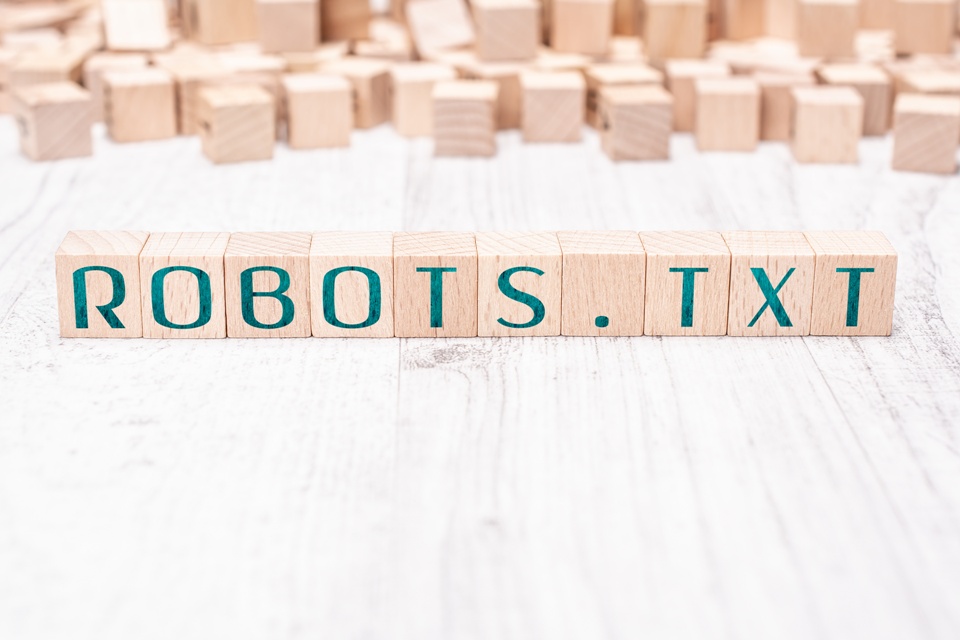 Word Robots.txt Formed By Wooden Blocks On White Table